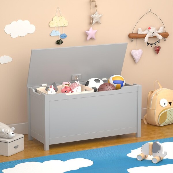 Kids Wooden Toy Box Storage With Safety Hinged Lid - 31.5